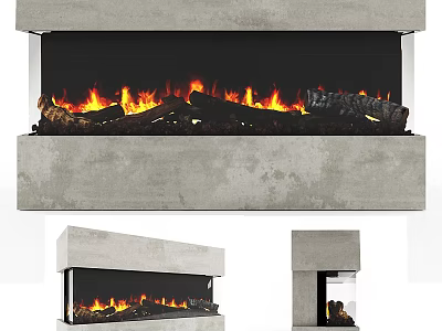 Modern Concrete Fireplace With Realistic Burning Flames And Different Angles 3d model