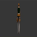 Decorative Green And Orange Swords With Ornate Handles And Sheaths