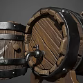 Decorative Wooden Barrel Ornament Set with Black Hoops and Wood Grain Design