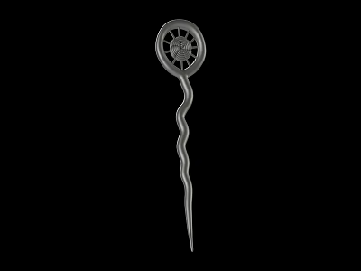 Ancient Metal Weapon With Twisted Handle And Circular Decorative Head 3d model