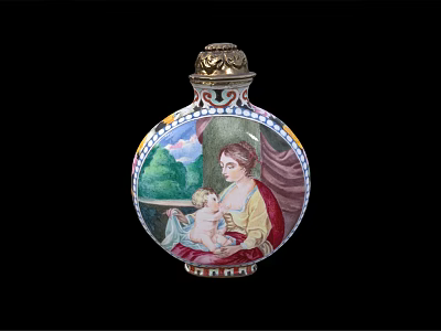 Decorative Ornament Set With Painted Woman And Child Figure Green Background Golden Top 3d model