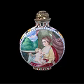 Decorative Ornament Set With Painted Woman And Child Figure Green Background Golden Top