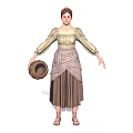 Woman in Traditional Beige Blouse and Brown Long Skirt Holding Woven Basket Wearing Sandals