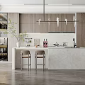 Modern Kitchen Log Wine Cabinet Island Table Open Kitchen 3d model