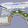 Modern Commercial Street With Glass Curtain Walls Wooden Design Pedestrian Area And Staircases