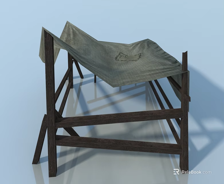 Wooden Swing Door with Cloth Cover on Wooden Frame and Light Blue Background 3d model 