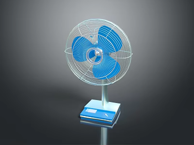 Desktop PC Cooling Fan With Blue Blades And White Base For Efficient Heat Dissipation 3d model