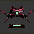 Sci Fi Mechanical Device With Pink Purple Accents Glowing Green Screen And Wooden Base