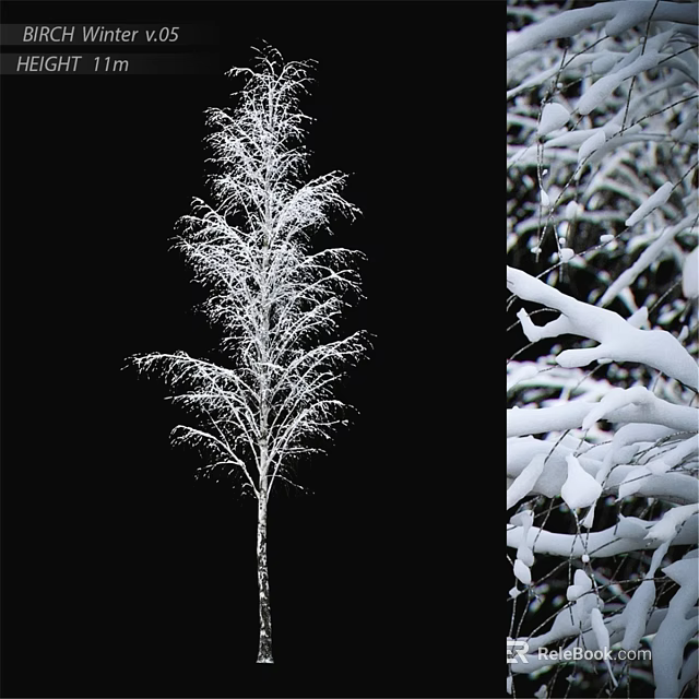 Winter Themed Decorative Ornament Set with Snow Covered Tree and Branches 3d model 