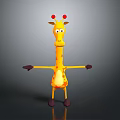 Yellow Cartoon Giraffe Character With Brown Spots Red Horns And Open Arms