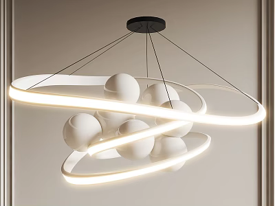 Modern Circular Ring Chandelier With LED Light Strips And White Spherical Balls 3d model