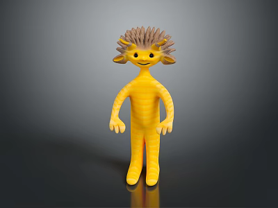Yellow Cartoon Character With Hedgehog Like Spines Standing Pose And Friendly Smile 3d model