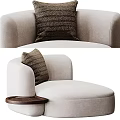 Modern Round Beige Single Sofa With Brown Cushion And Wooden Side Table