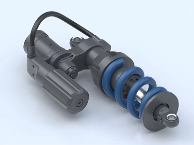 Mechanical Shock Absorber With Grey Body And Blue Coil Spring Mechanism 3d model