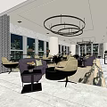Elegant Modern Hotel Lobby Interior With Chandelier Sofas And Large Windows 3d model