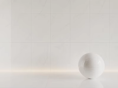 White Marble Texture Floor Tiles with Smooth Wall and White Sphere and Glowing Light Strip 3d model