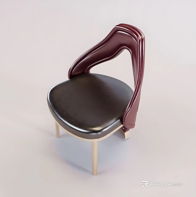 Elegant Modern Leather Leisure Chair With Unique Curved Backrest And Sleek Gold Metal Legs 3d model 
