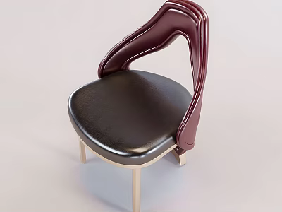 Elegant Modern Leather Leisure Chair With Unique Curved Backrest And Sleek Gold Metal Legs 3d model