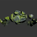 Wood Stone Broken Sphere With Cracked Surface Green Gray Texture And Scattered Fragments