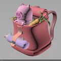 Cute Pink Backpack with Pig Plush Toy and Fresh Carrots with Green Leaves for Kids 3d model
