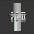 Metallic Mechanical Component Featuring Cylindrical Body Bolted Red Blue Sections And Green Lines