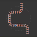 Toy Train Track Set With Curved Orange And White Sections And Blue Toy Car