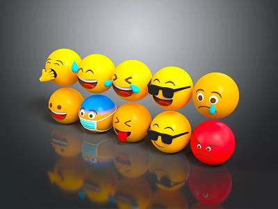 Decorative Emoji Ornament Set Featuring Various Expressions Yellow And Red For Home Decor 3d model