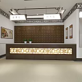 Modern Waiting Area Interior With Blue Seats Black TV Wall Posters And Ceiling Lights