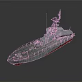 Gray Military Patrol Boat With Red Bottom And Deck Antennas Equipment