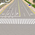 Modern Municipal Road With Pedestrian Walkway Green Median Street Lamps And Modern Buildings