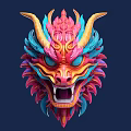 Colorful Dragon Head Mask as Game and Movie Character with Bright Horns and Feathers