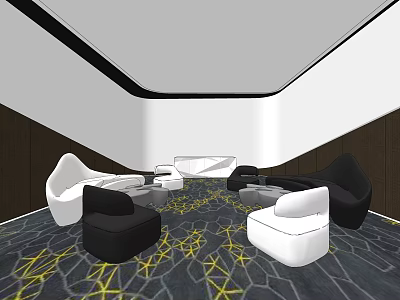 Modern Living Room Interior With White Black Sofa Coffee Table Set On Geometric Carpet 3d model