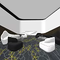 Modern Living Room Interior With White Black Sofa Coffee Table Set On Geometric Carpet 3d model