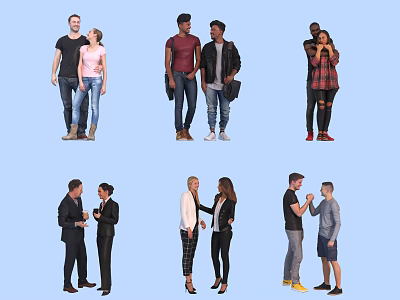 Group of People Standing and Interacting in Casual and Formal Outfits 3d model