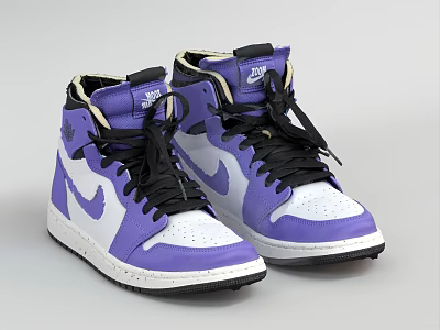 Stylish High Top Purple and White Nike Sneakers With Black Laces 3d model