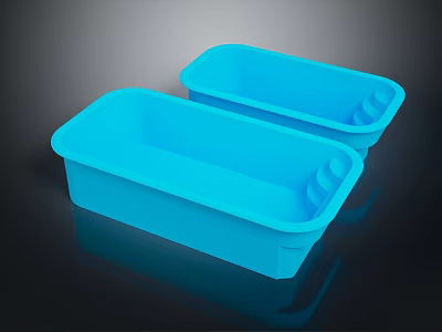 Two Blue Silicone Rectangular Decorative Ornament Set With Smooth Surface And Groove Details 3d model