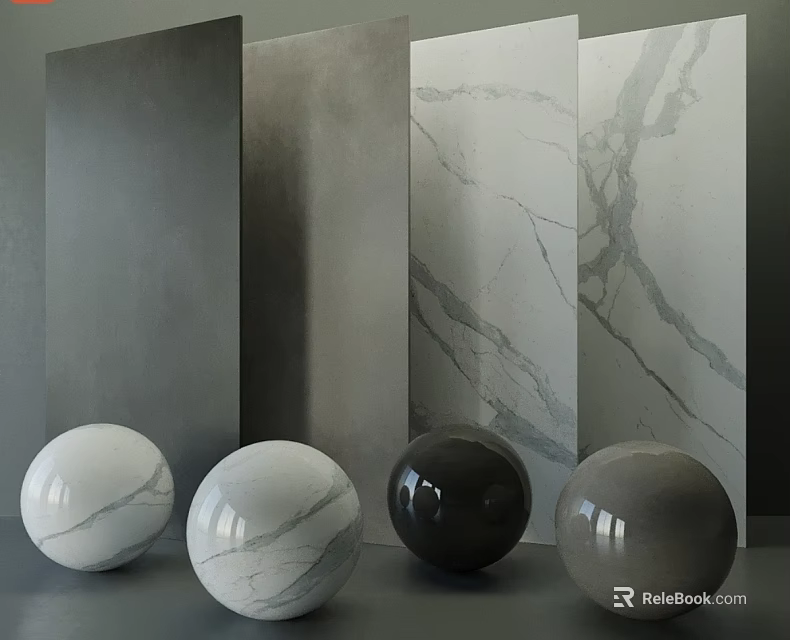 Decorative Components with Marble Textures and Neutral Panels and Spheres for Interior Design 3d model