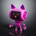 Purple Robot Character with Cat Ears Cute Cartoon Design and Screen Face