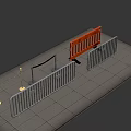 Temporary Barriers With Orange Gray Metal Rails Black Gold Stanchions On Paved Ground