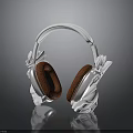 Stylish Headphones With White Headband Red Ear Cushions And Silver Frame
