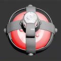 Spherical Metal Frame Object With Pink Center Gray Handle And Metallic Fasteners