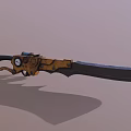 Futuristic Mechanical Weapon With Sharp Blade Blue Cylindrical Parts And Orange Metal Frame Black Handle