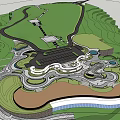 Park Landscape Design Featuring Winding Paths Green Lawns And Water Ponds