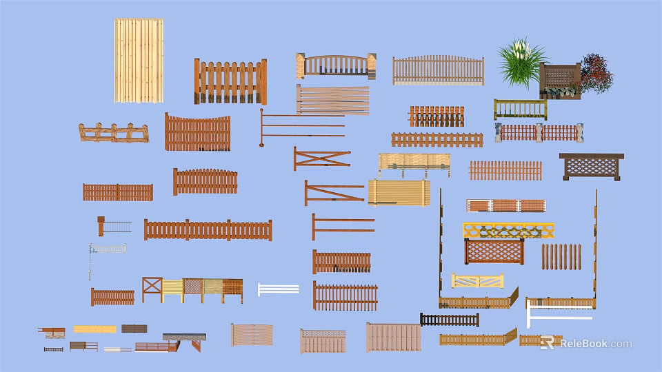 Various Wooden Fence Designs With Different Styles And Decorative Patterns 3d model