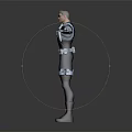 Detailed 3D Superhero Character Wearing Blue Uniform With White Stripes Holding Weapons Standing Pose