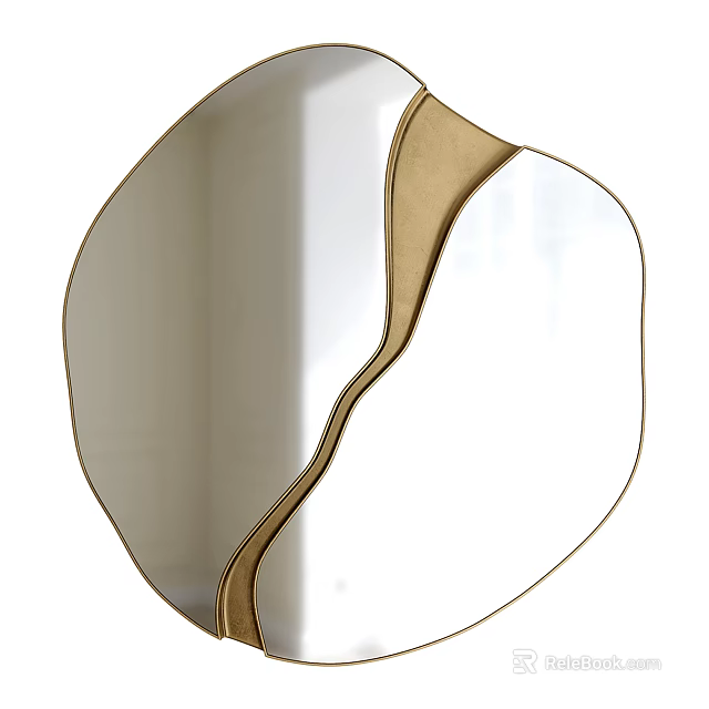 Modern Decorative Wall Mirror With Irregular Gold Frame For Home Interior Design 3d model