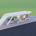 Modern Bus Stop Shelter With Benches Advertisement Panels And Green Field Background