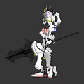 Mecha Robot Figure With White Armor And Yellow Blue Accents Holding Large Spear Weapon