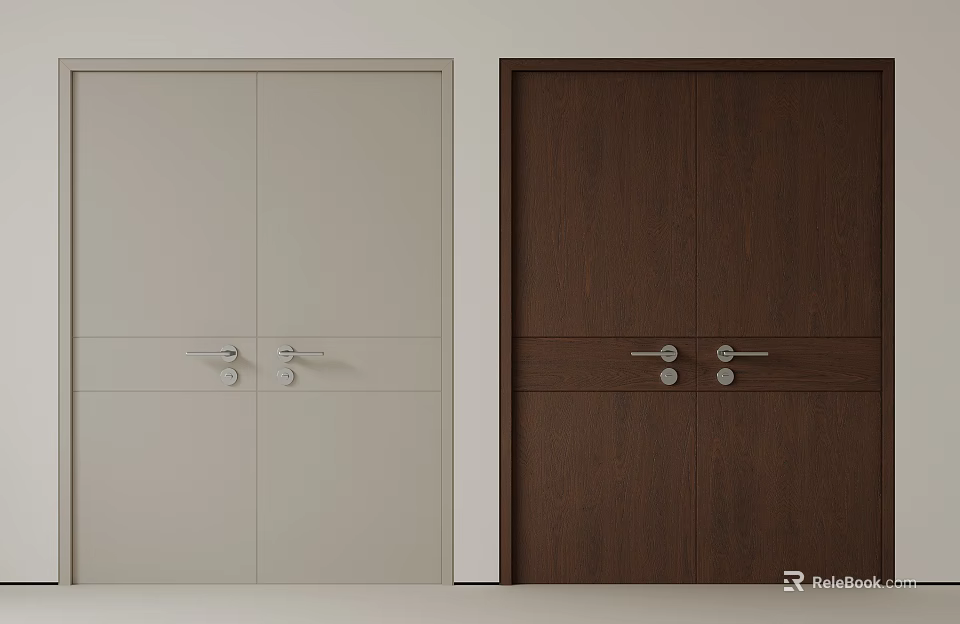 Side By Side Modern Double Doors With Light And Dark Finishes 3d model