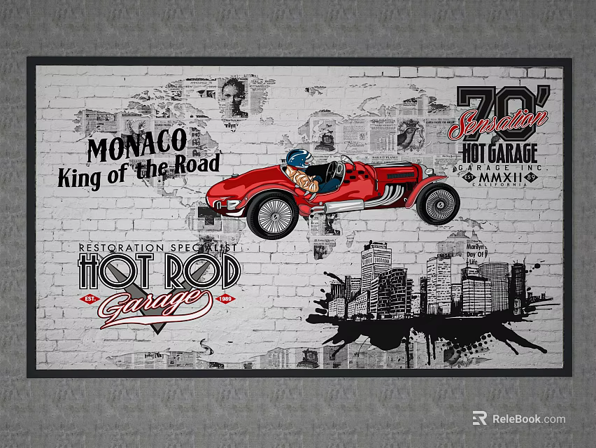 Vintage Red Racing Car Monaco King of the Road Hot Rod Artwork with City Skyline 3d model 